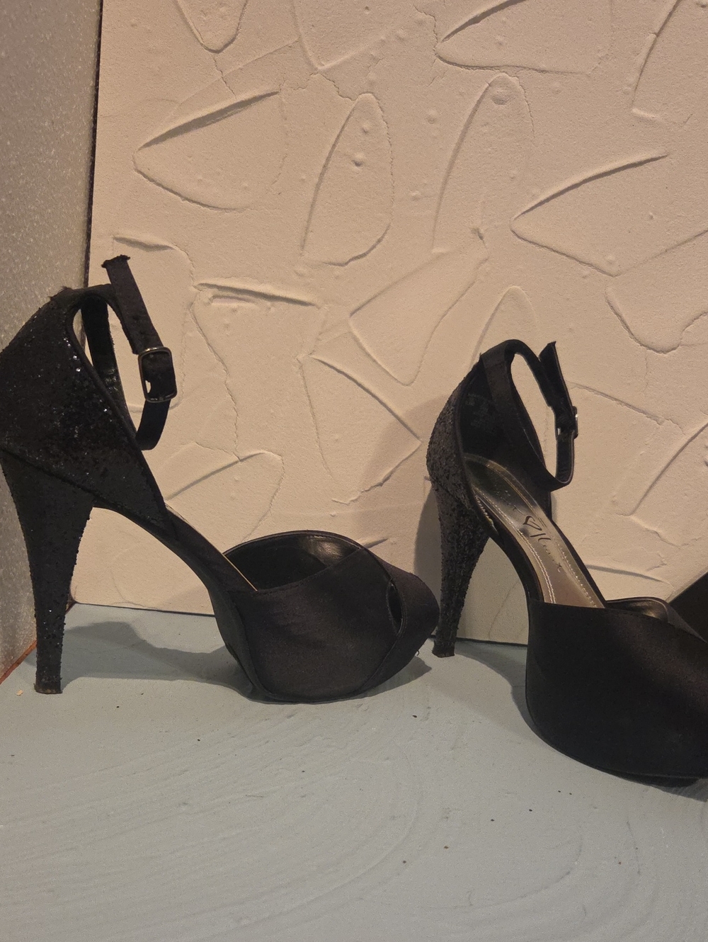 Velvet Heart Black Peep-Toe Ankle-Strap High Heels